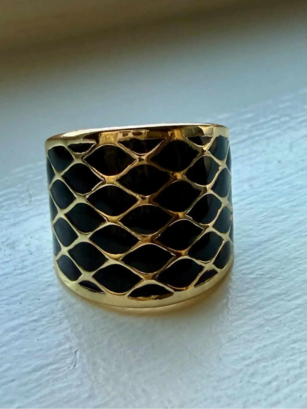 NEW! 18k Gold Plated & Black Enamel Wide Dome Ring - size 6.5